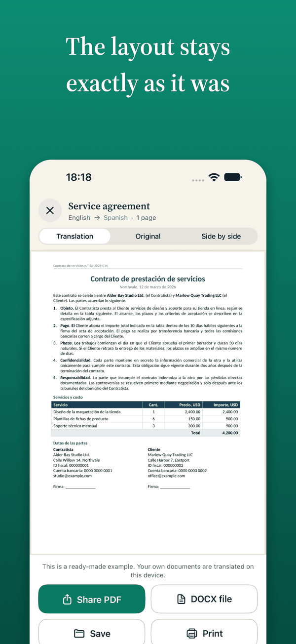 A translated document that keeps the layout of the original